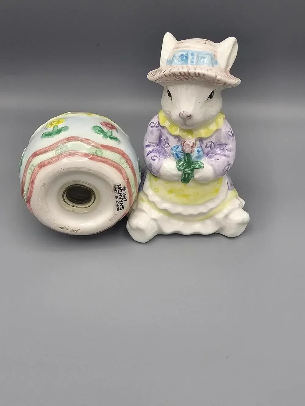 Vintage Ceramic Bunny and Egg Salt and Pepper Shakers